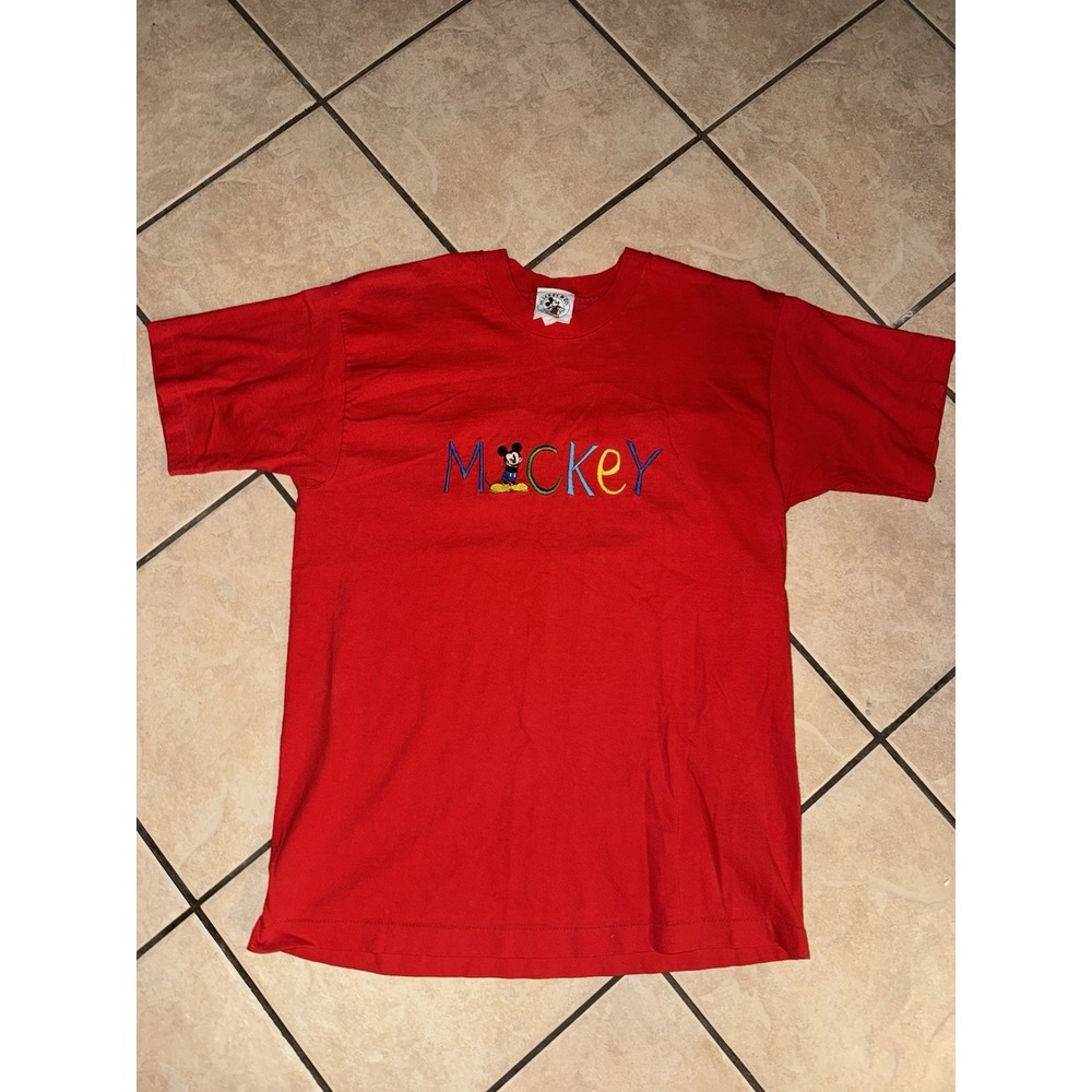 Vintage Disney Mickey & Co Embroidered Mickey Mouse Red T-Shirt Size Large